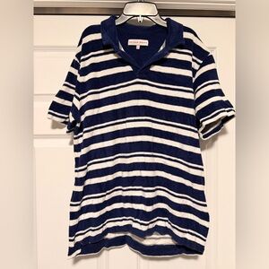 Orlebar Brown Blue and White Striped Terry Cloth Shirt
